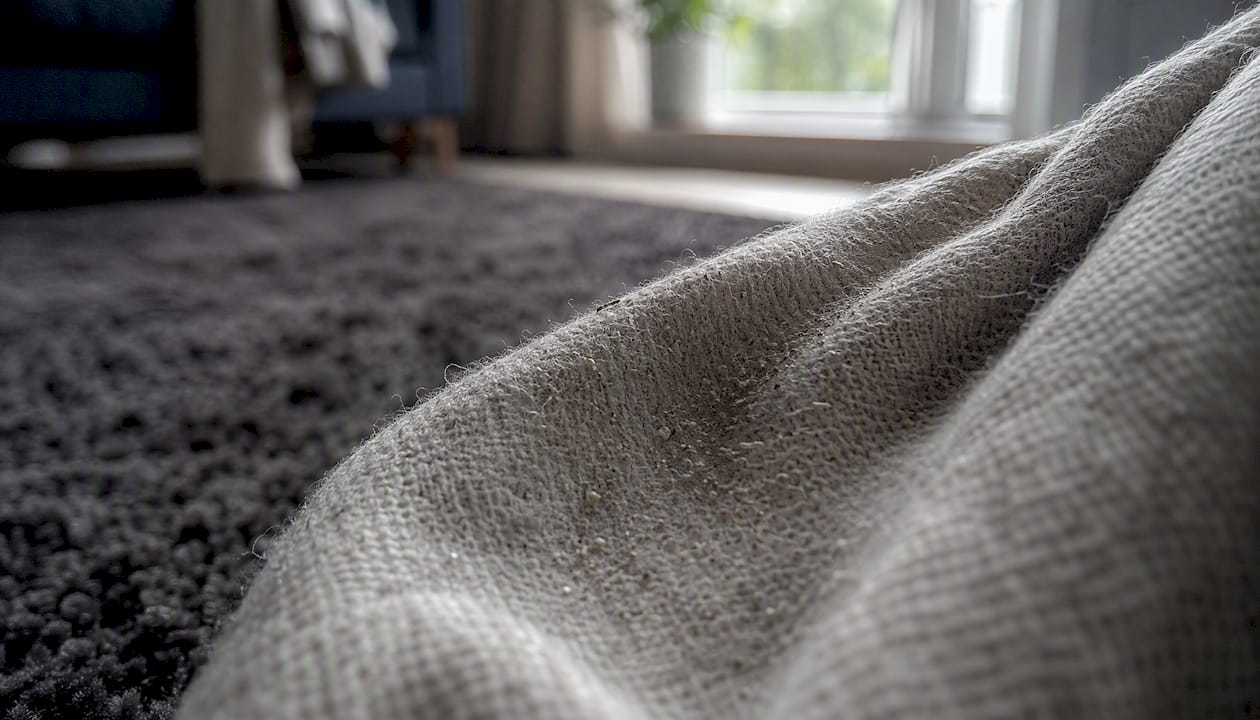 Dam som samlas på soffan och i mattans fibrer