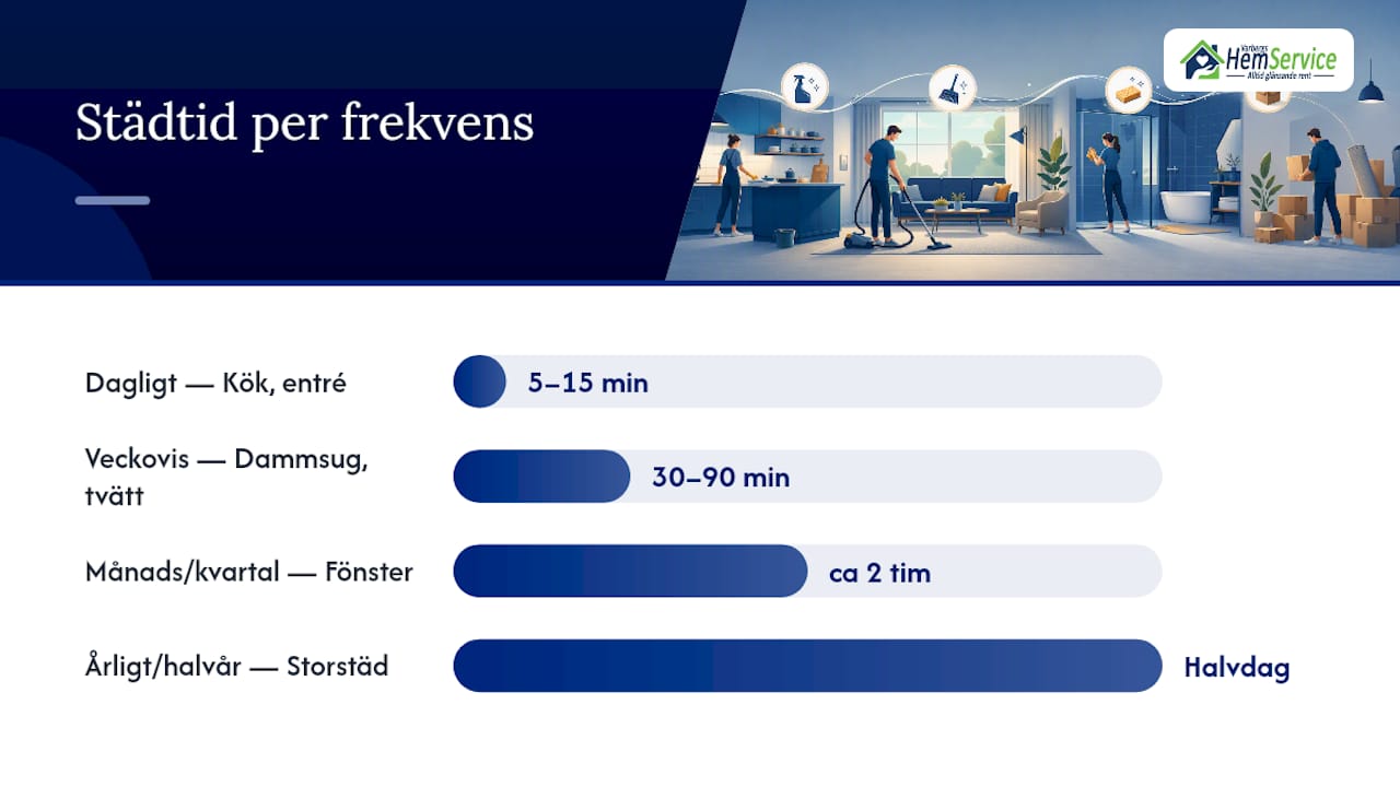 Översikt över städschemat med uppgifter och tider