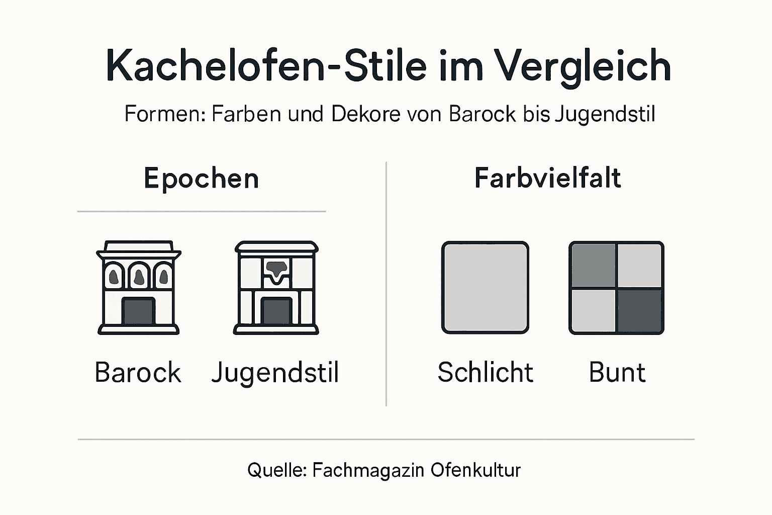 Infografik: Kachelofentrends im Wandel der Zeit – Stile und Farben im Überblick