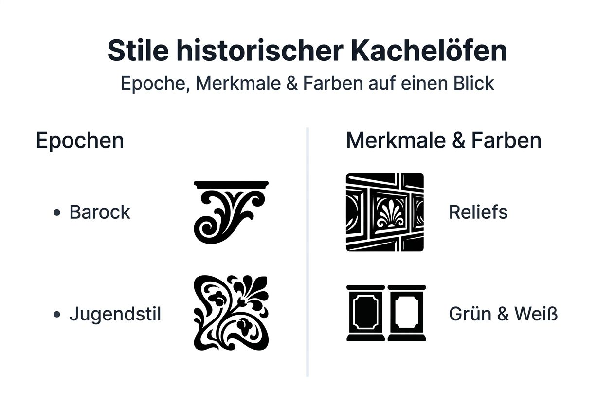 Übersicht der verschiedenen Kachelofen-Designs und Farbvarianten