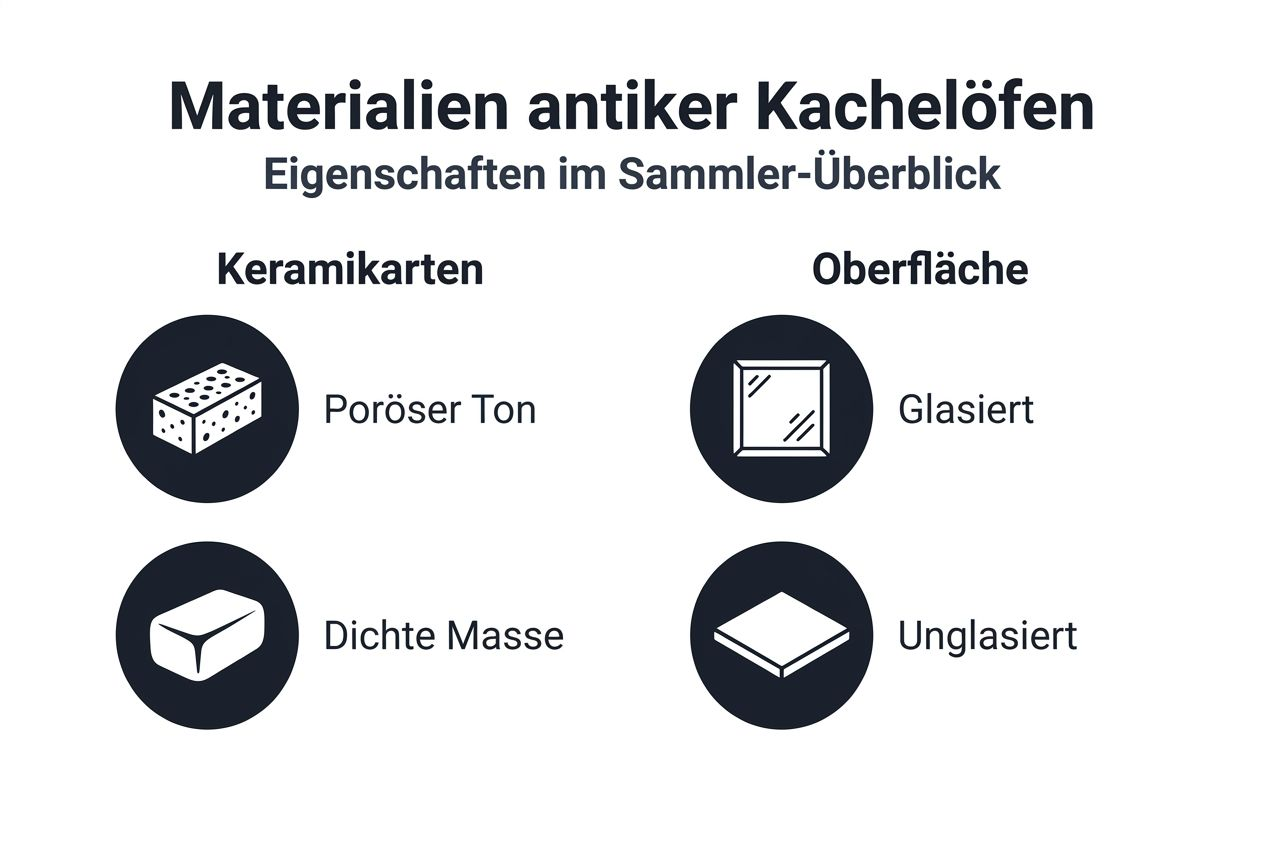 Infografik: Materialien und Eigenschaften von Kachelöfen auf einen Blick
