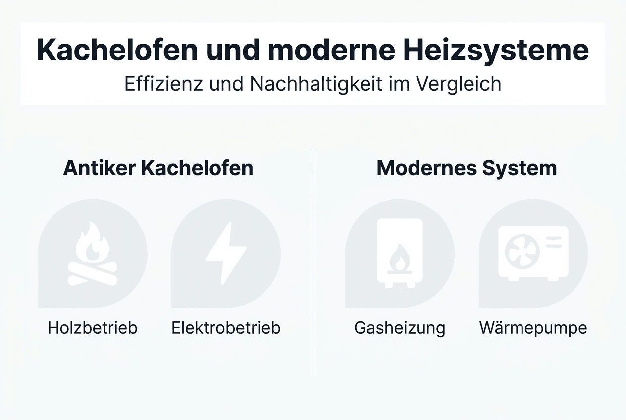 Infografik: Kachelofen im Vergleich zu modernen Heizungssystemen