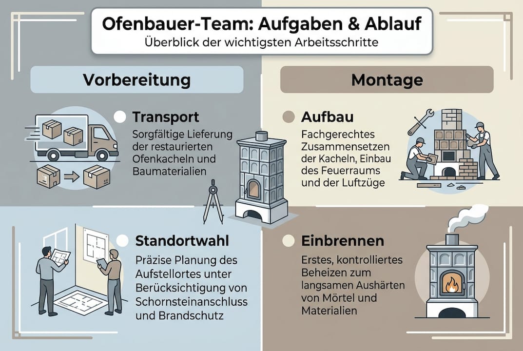 Infografik: Aufgaben und Arbeitsablauf im Ofenbau-Team
