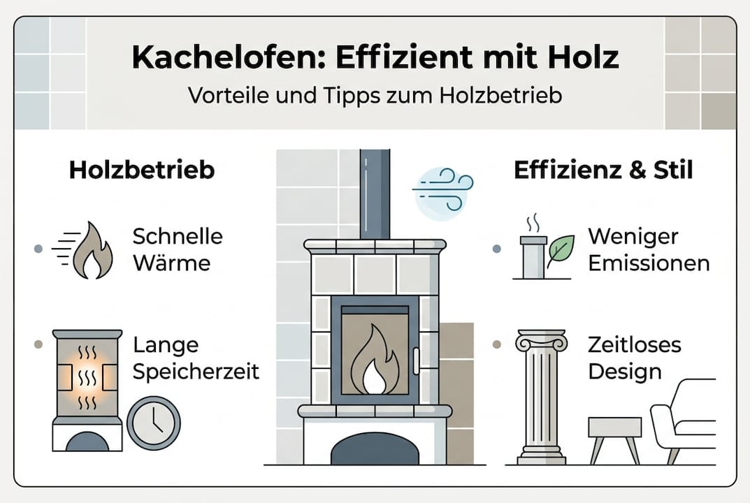 Infografik: Warum ein Kachelofen überzeugt – Effizienz und Vorteile von Holz als Brennstoff