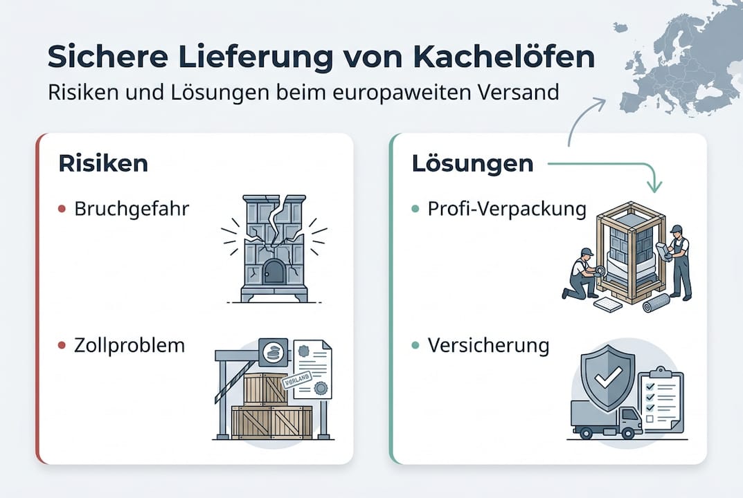 Infografik: Risiken beim Versand von Kachelöfen und wie man sie vermeidet