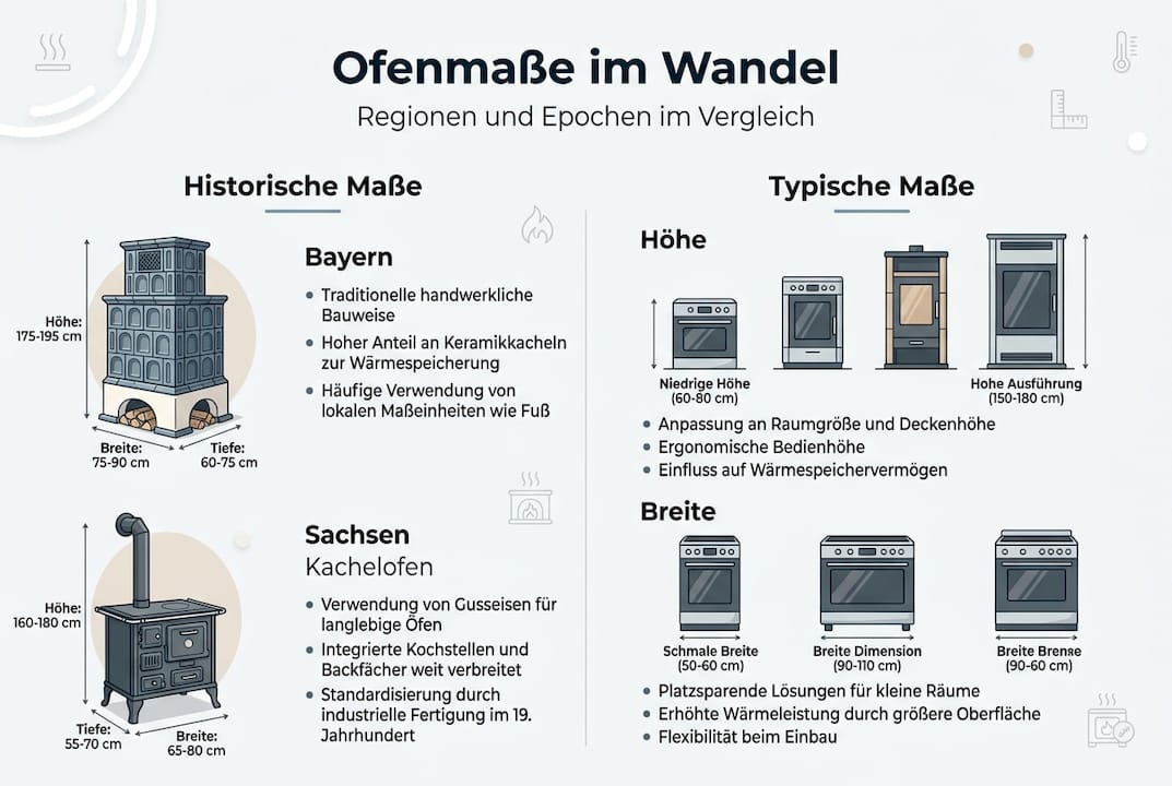 Infografik: Entwicklung der Ofengrößen in verschiedenen Regionen im historischen Vergleich