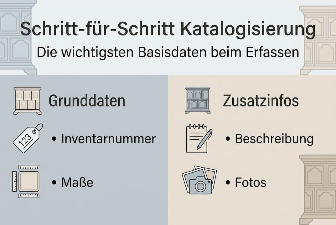 Infografik: Kachelofen-Katalog – Schritte und wichtige Kennzahlen