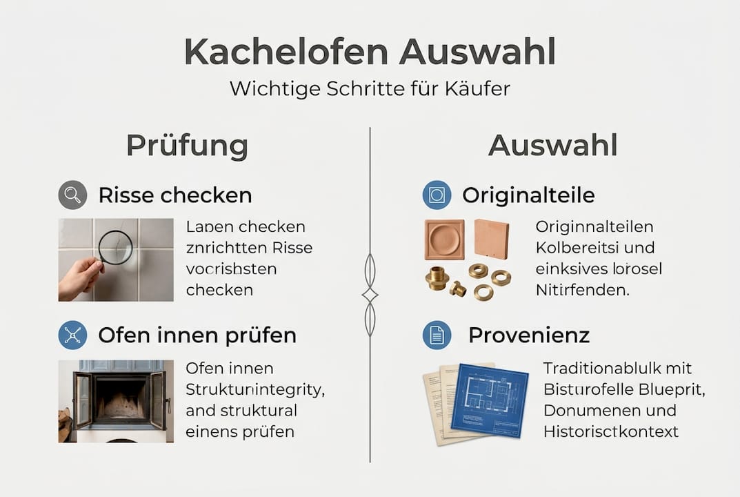 Infografik: So finden und prüfen Sie den passenden Kachelofen – Schritt für Schritt erklärt