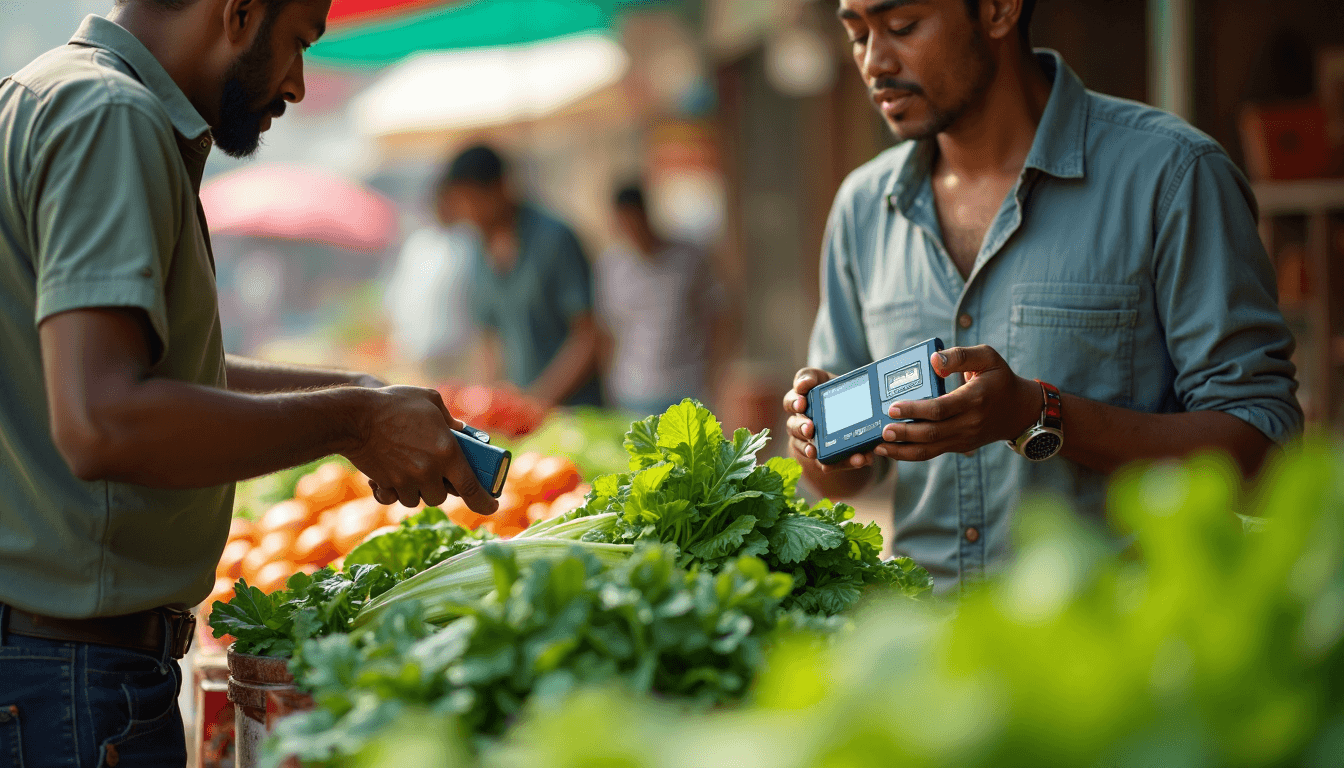 Person testing organic vegetables for pesticide risk at Delhi street market