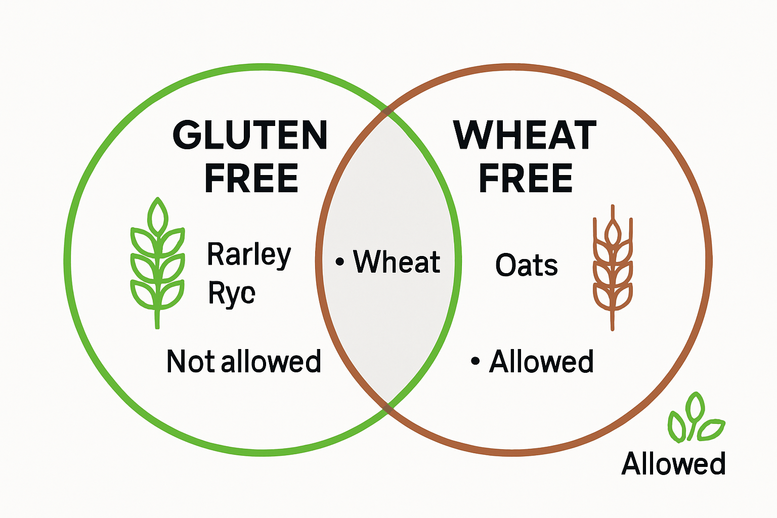 Venn diagram: gluten free vs wheat free diets