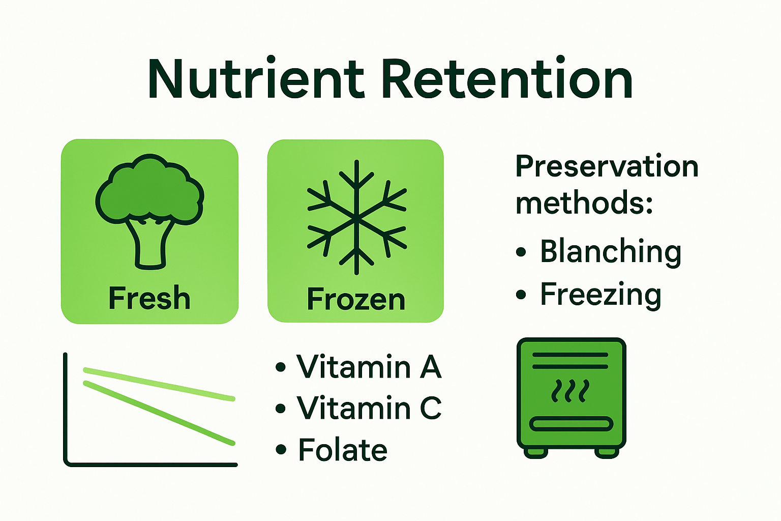Infographic comparing nutrients in fresh and frozen foods