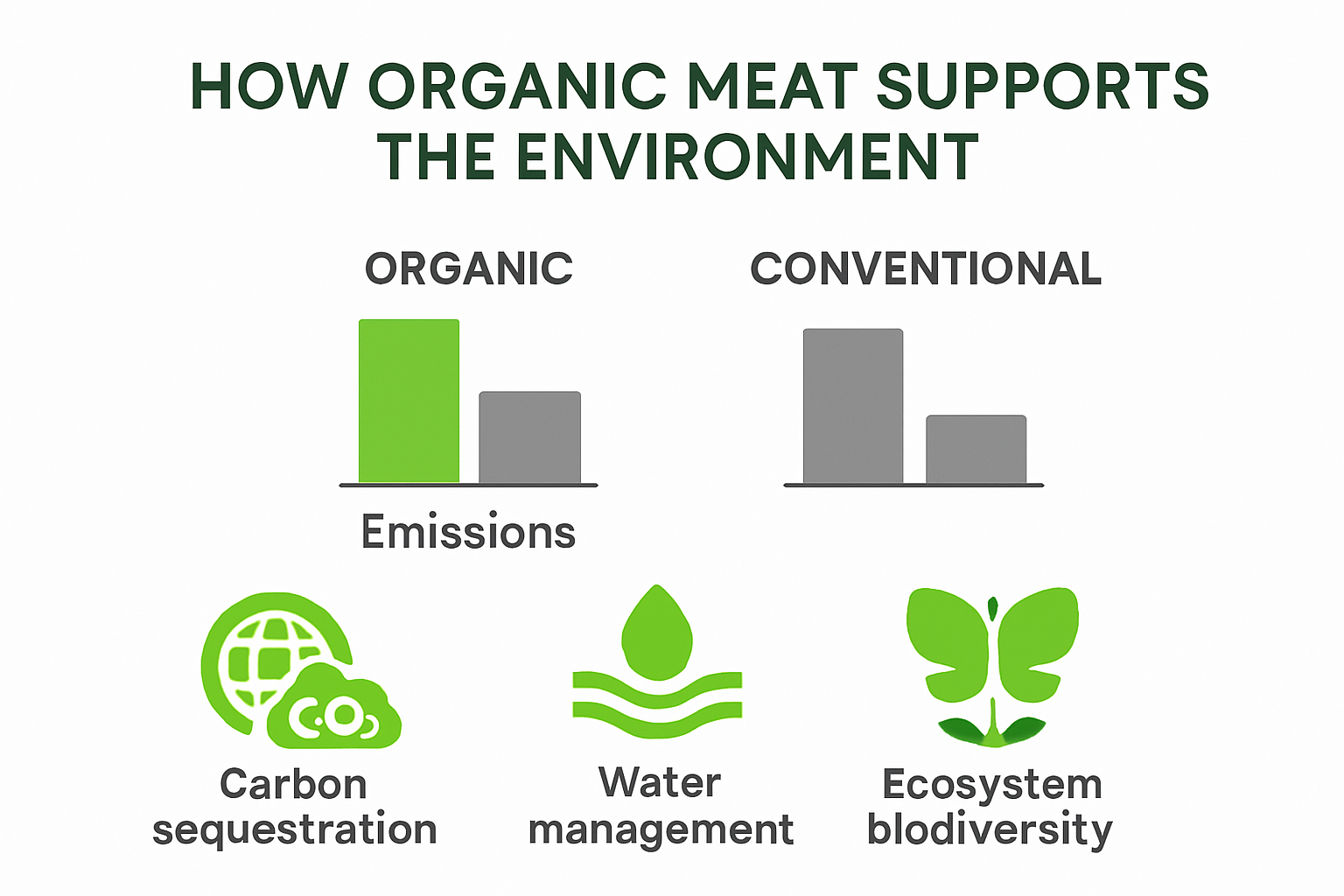Infographic comparing organic and conventional meat environmental impact