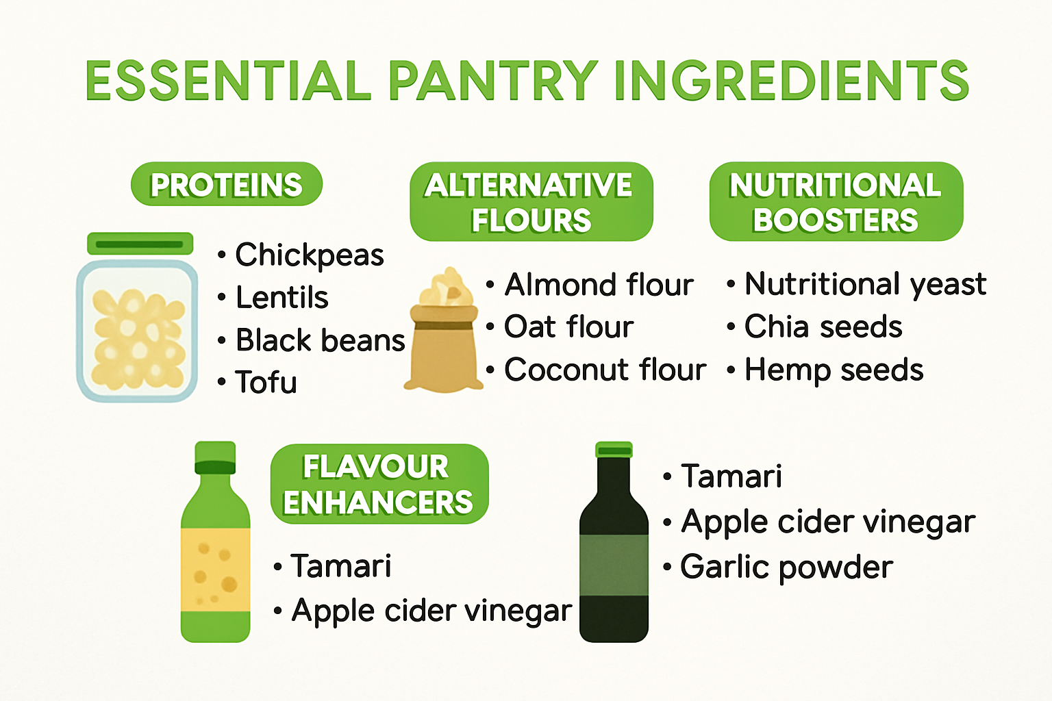 Infographic of vegan gluten free pantry staples