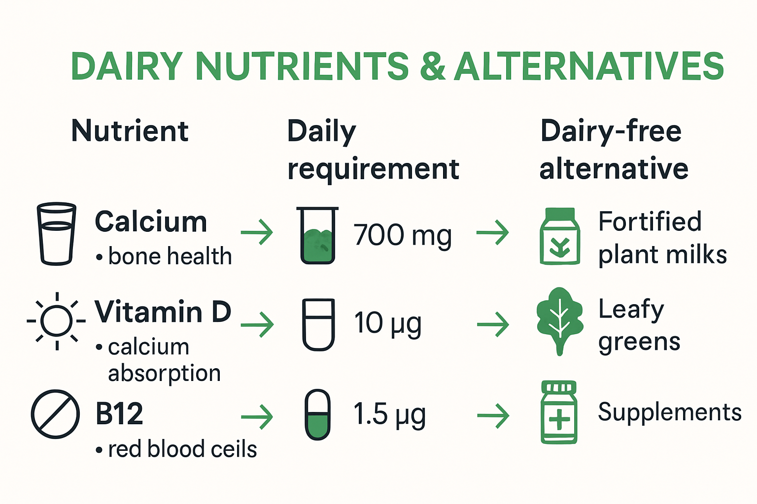 Infographic of nutrients in dairy and dairy-free alternatives