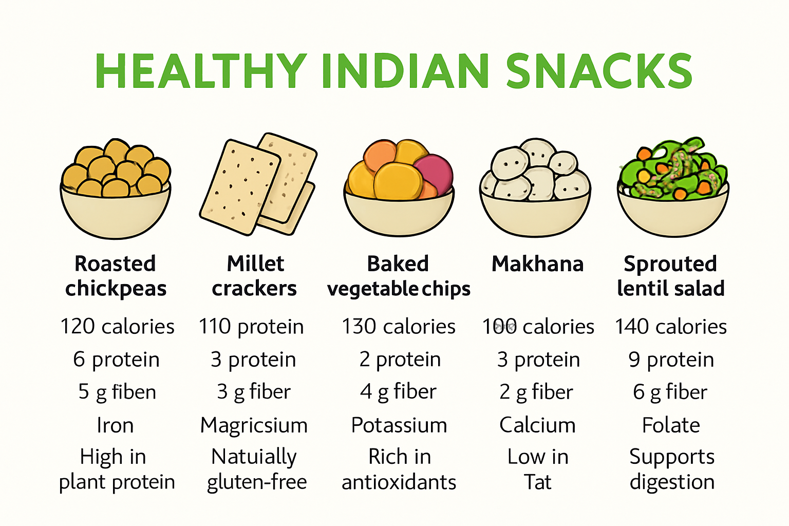 Infographic comparing nutritional values of Indian snacks