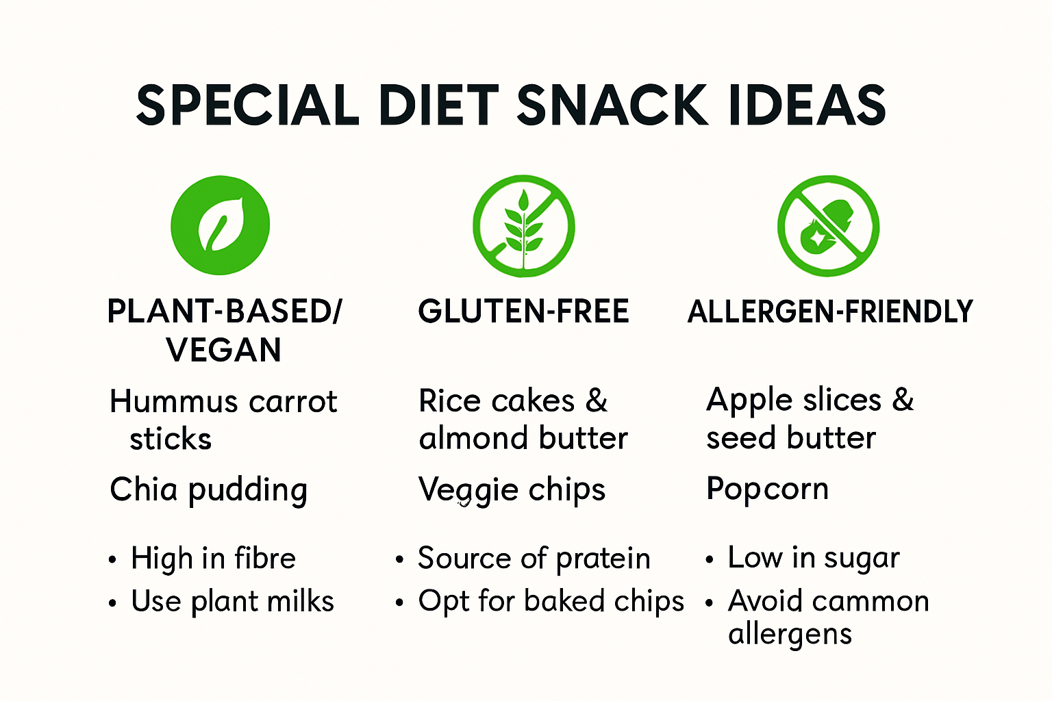 Special diet healthy snack chart infographic