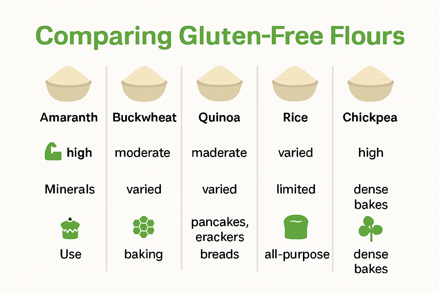 Infographic chart comparing major gluten-free flours