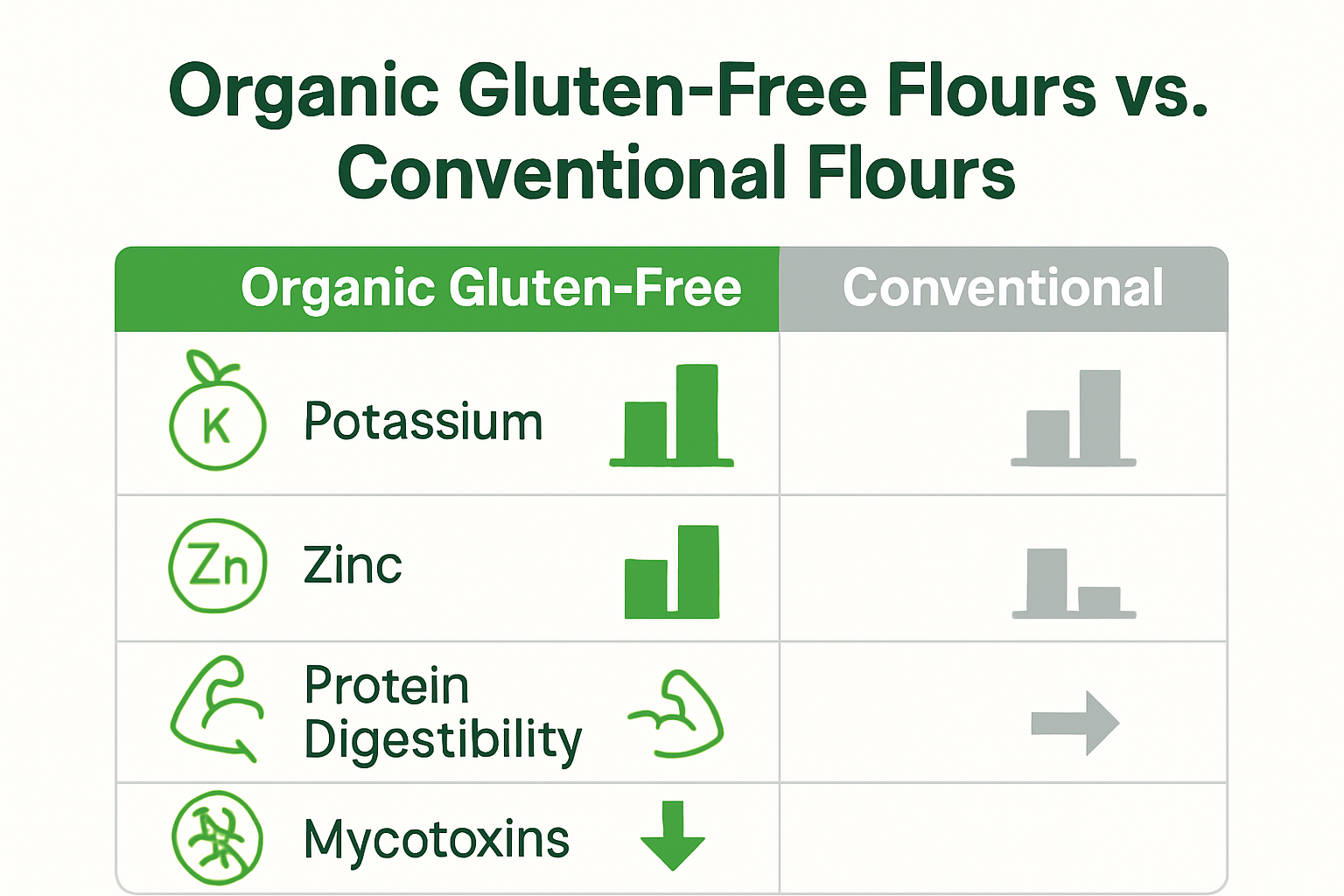 Infographic showing organic vs conventional flour nutrition and safety