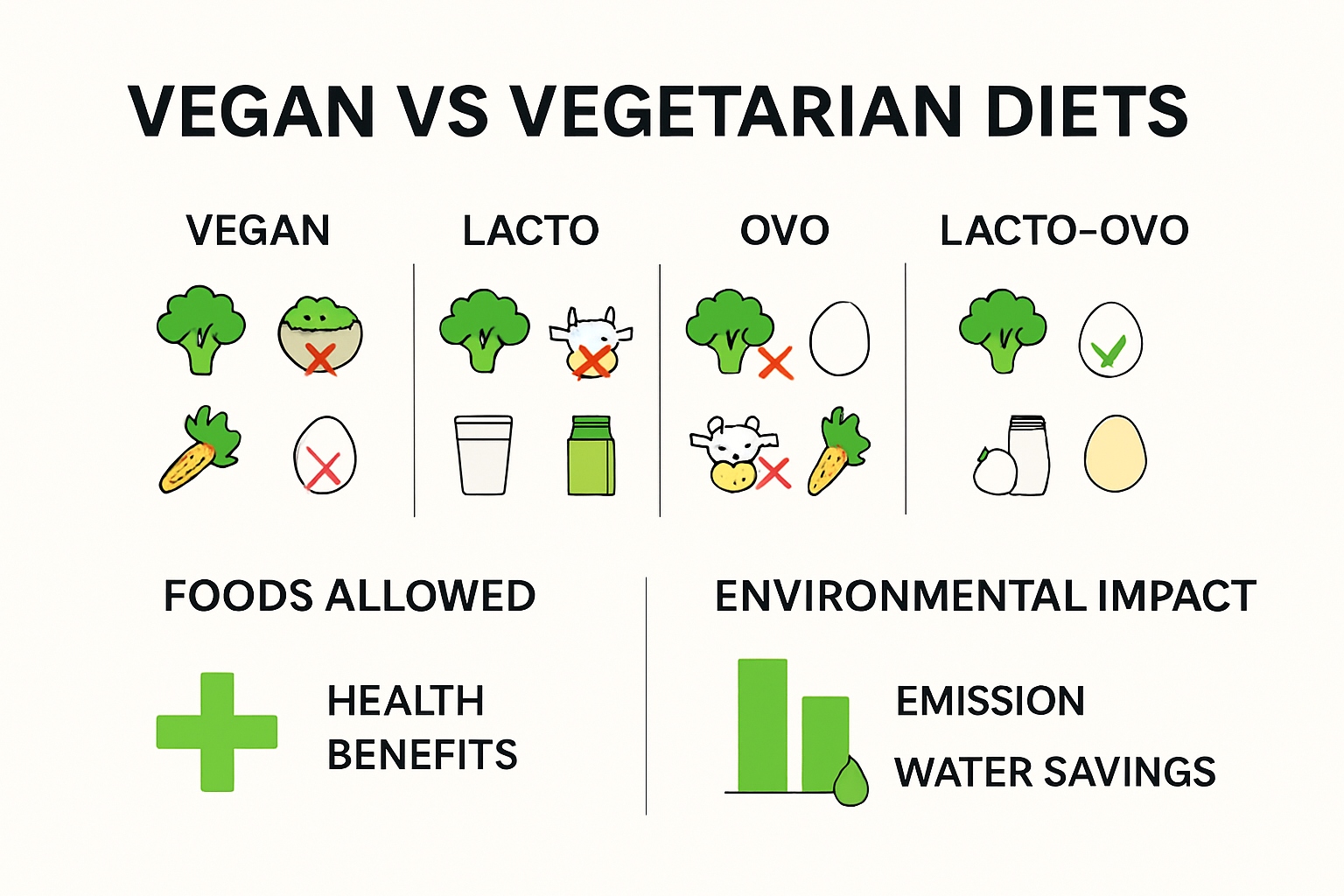 Vegan and vegetarian diets comparison infographic