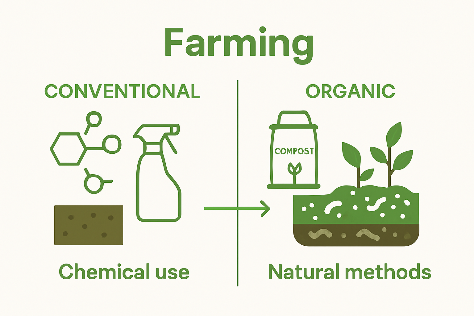 Infographic comparing organic and conventional farming inputs