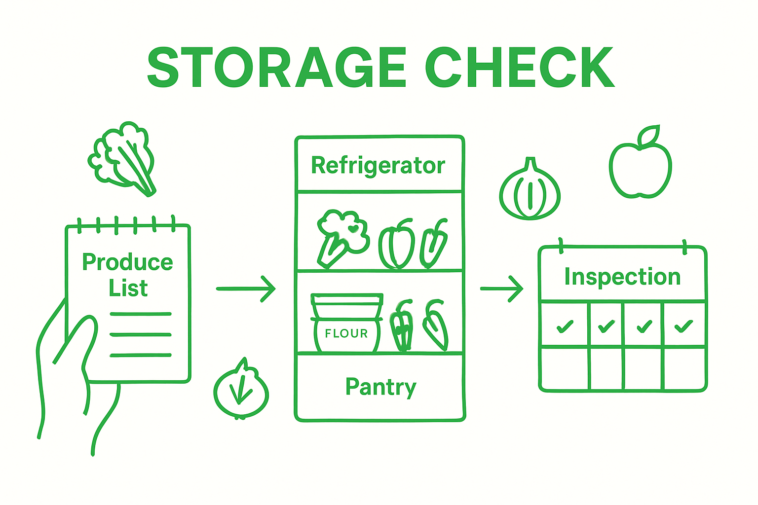 Infographic showing produce tracking, storage, and monitoring steps
