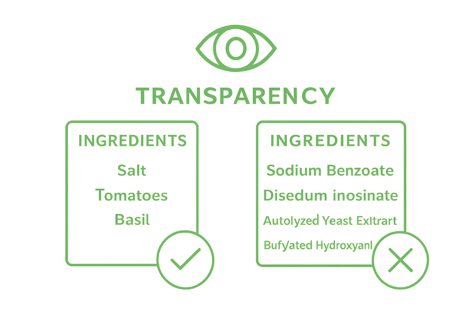 Comparison of clean versus processed ingredient lists