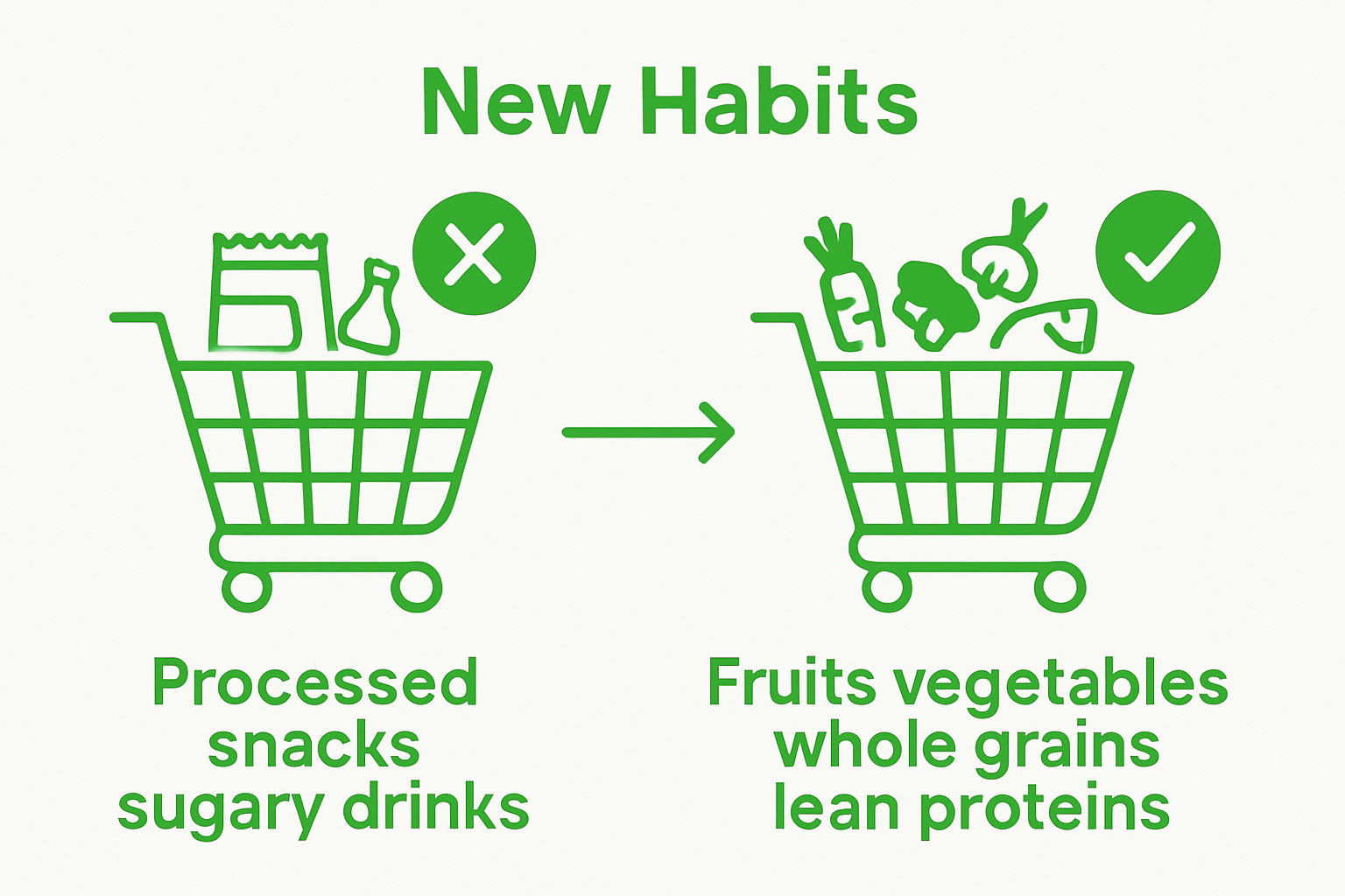 Infographic comparing unhealthy and healthy grocery carts