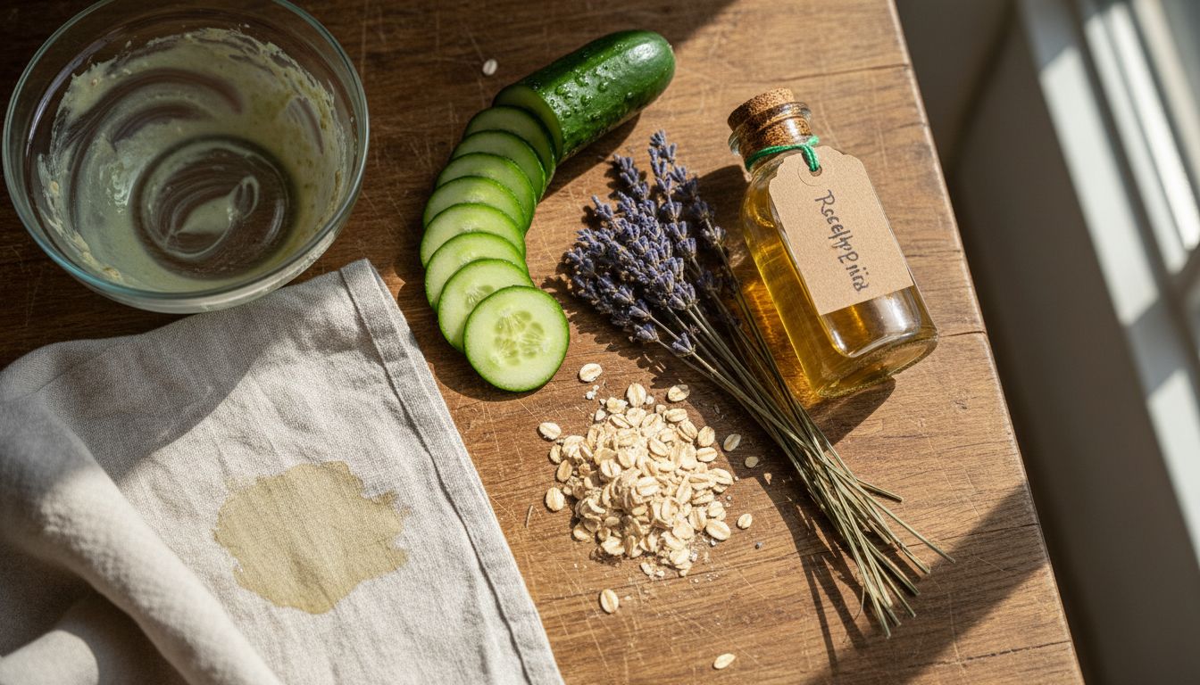 Organic skincare ingredients spread on table