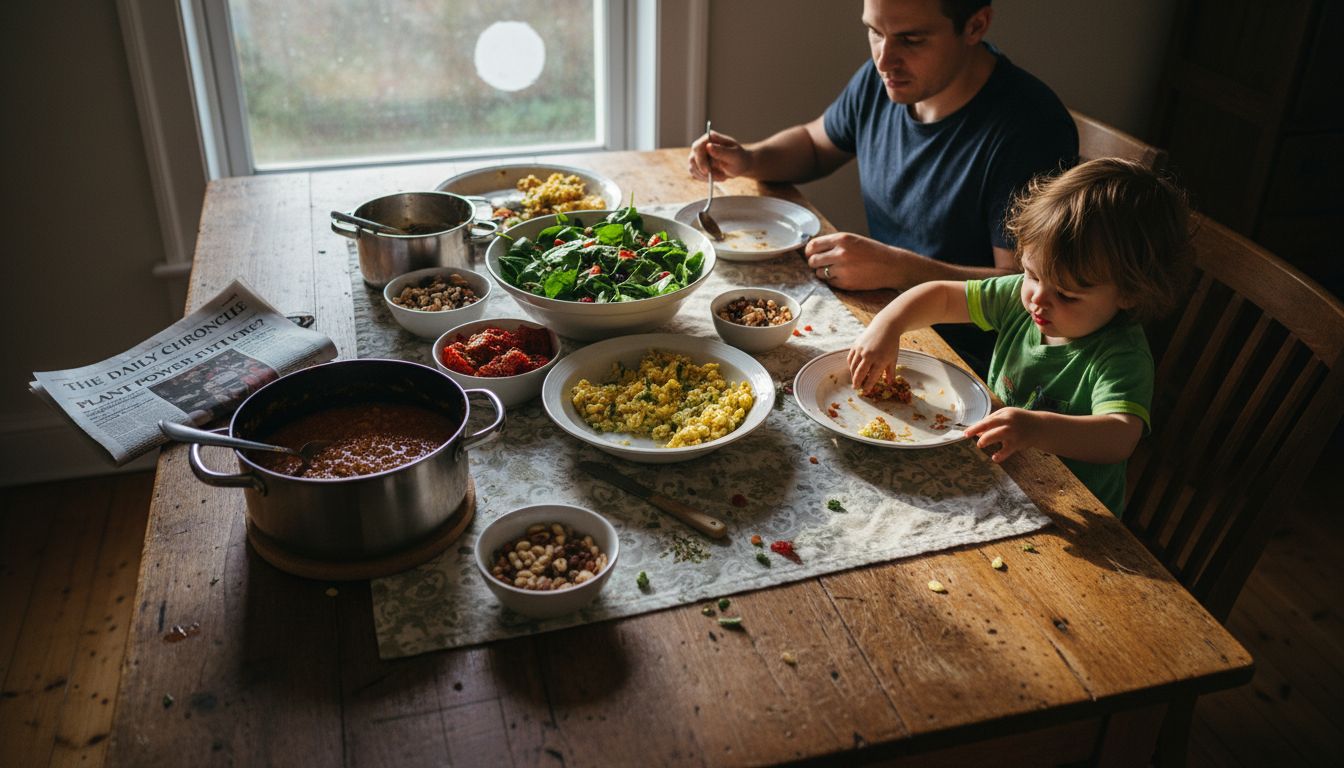 Family enjoying plant-based meal at home