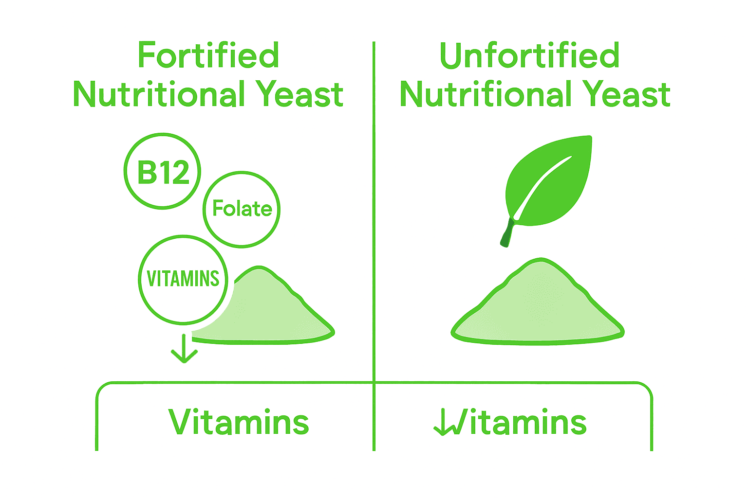 Fortified vs unfortified nutritional yeast comparison infographic