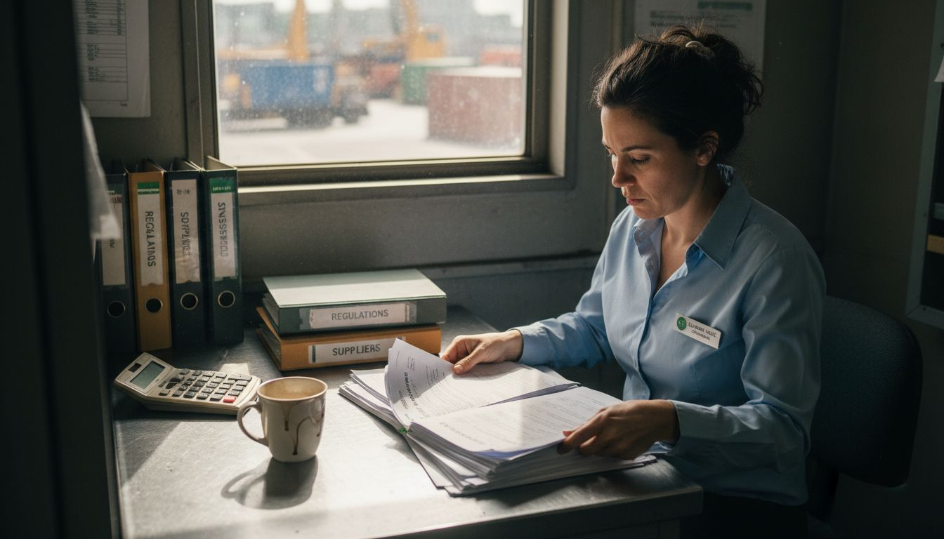 Compliance officer reviewing supplier audit paperwork