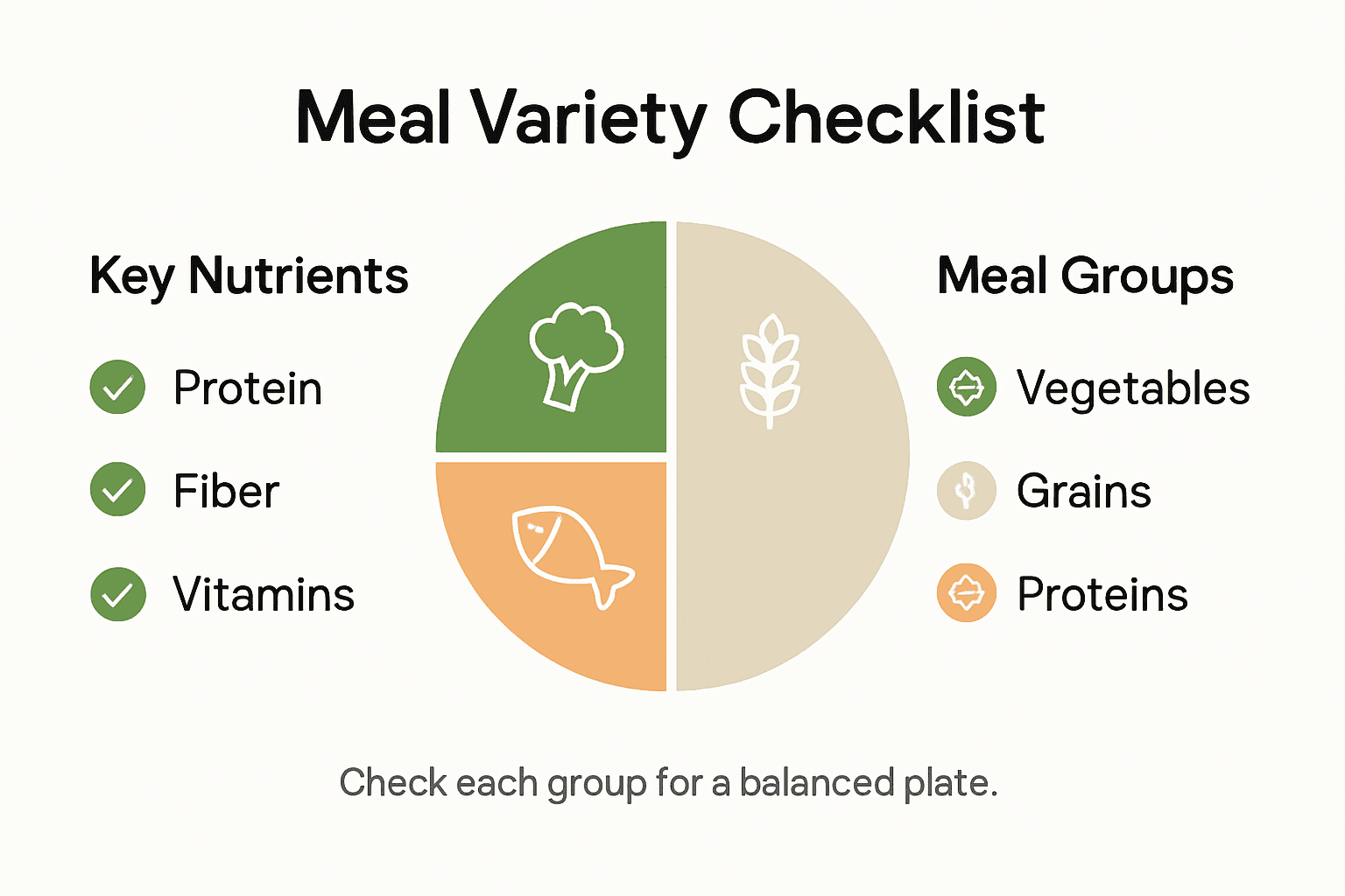 Infographic showing balanced meal variety checklist