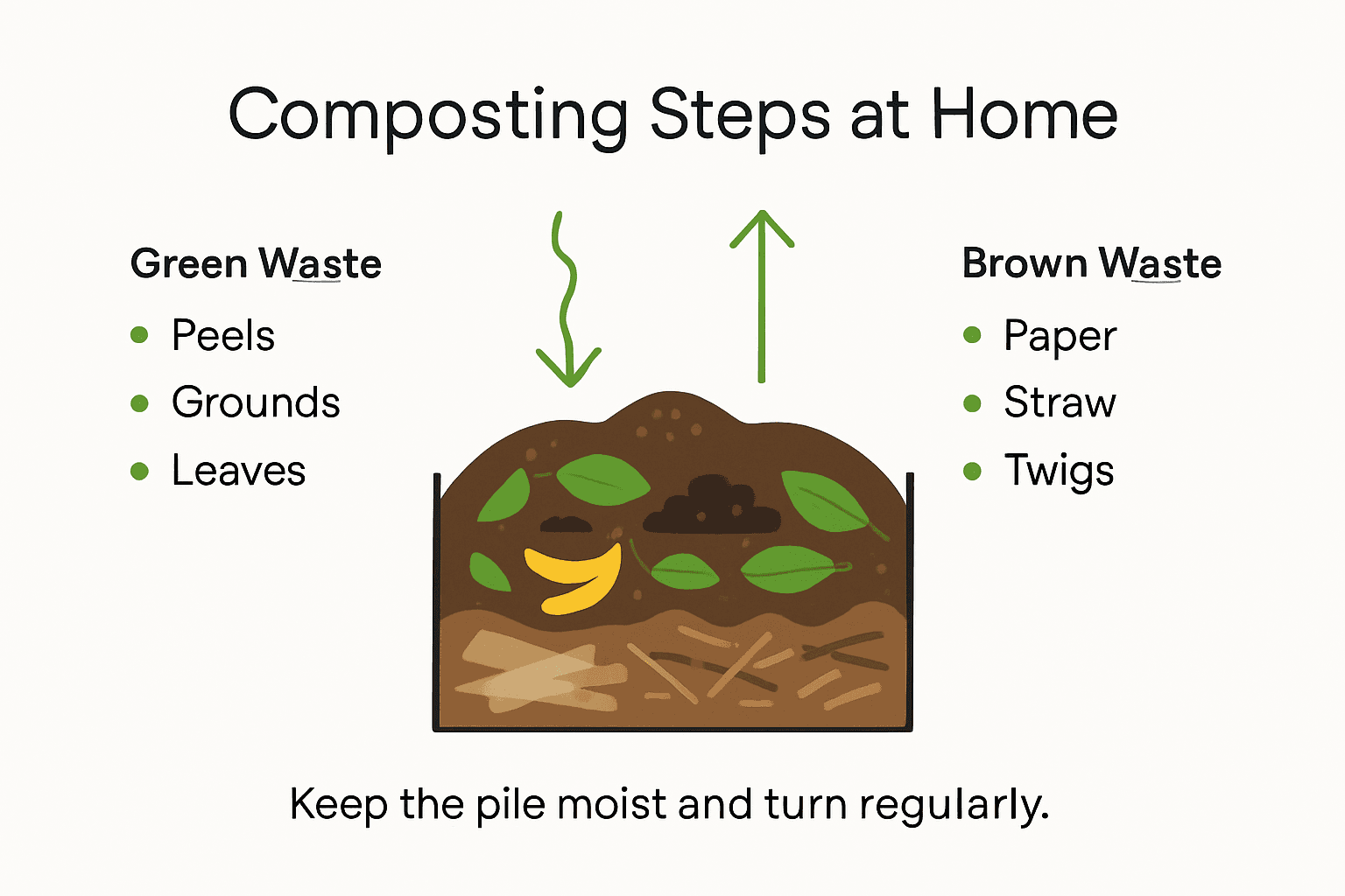 Infographic outlining composting steps and layer balance