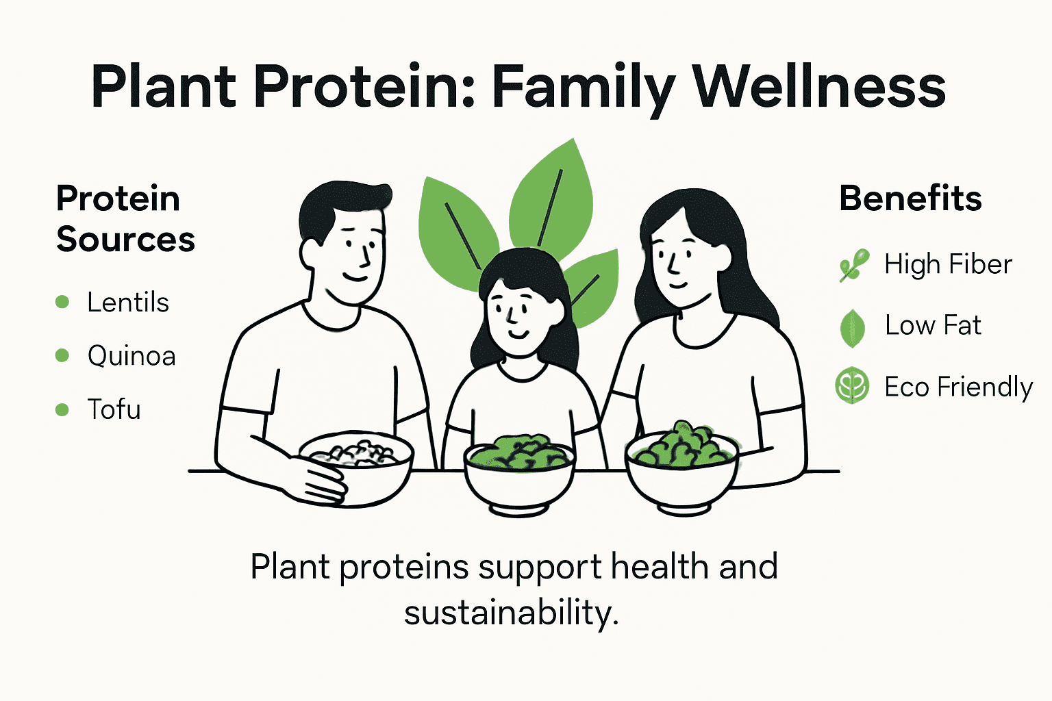Infographic showing plant protein family benefits