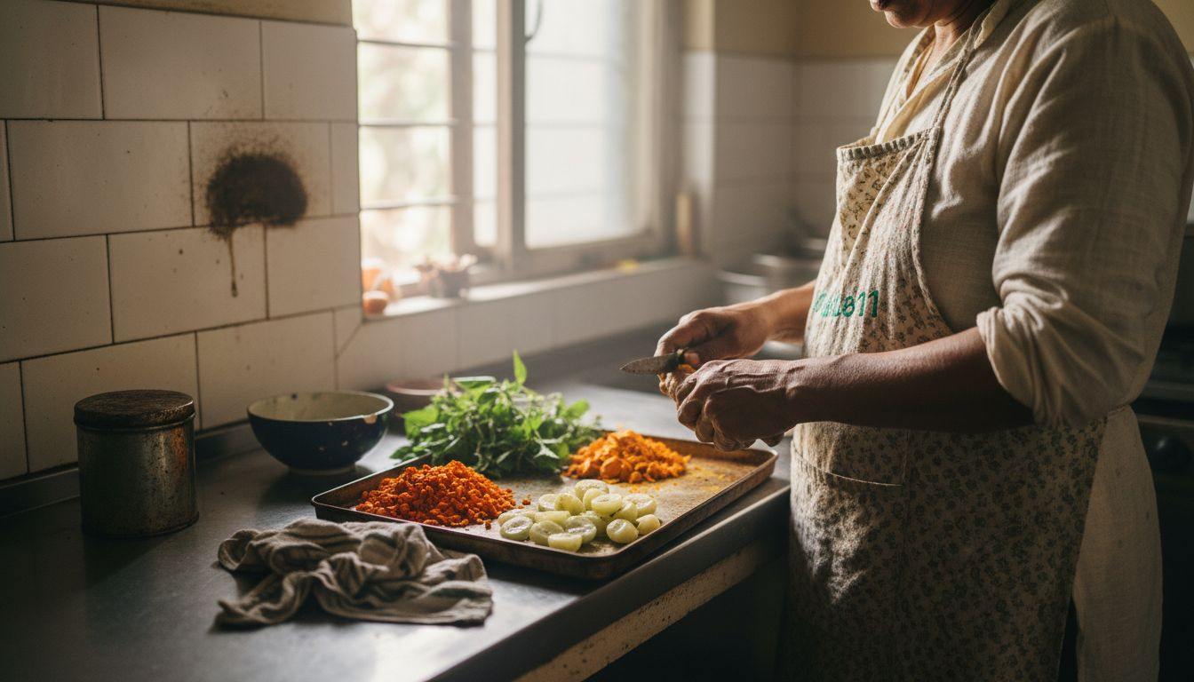 Turmeric, amla, tulsi on kitchen counter