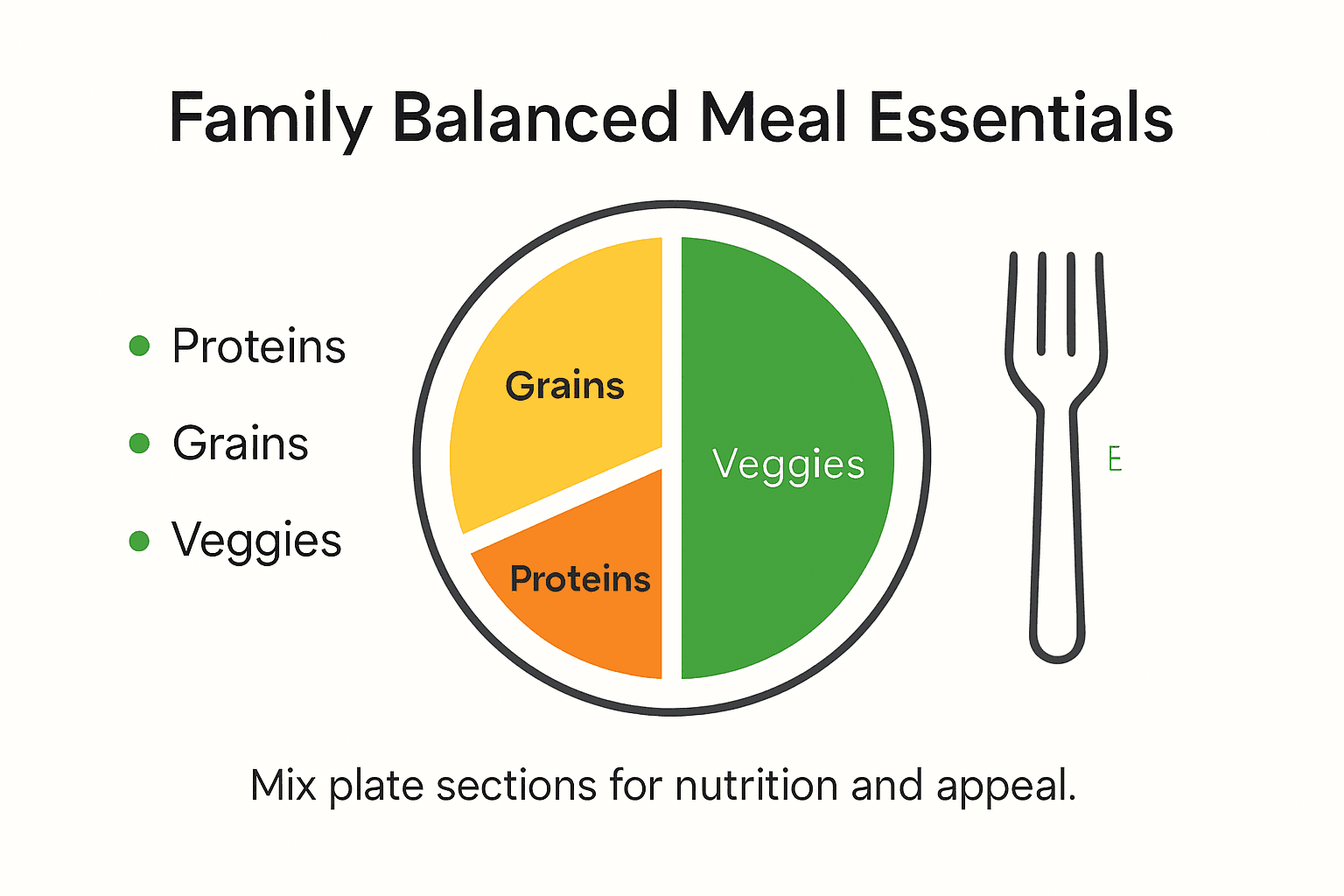 Infographic showing balanced family meal essentials