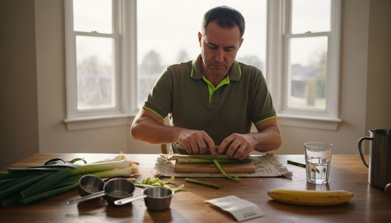 Man peeling vegetables for gut health