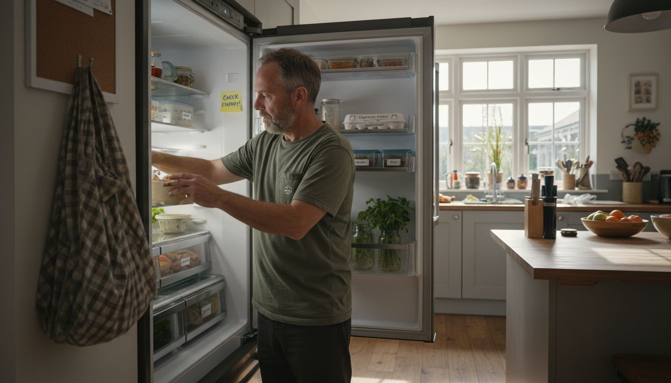 Man organizing fridge for freshness