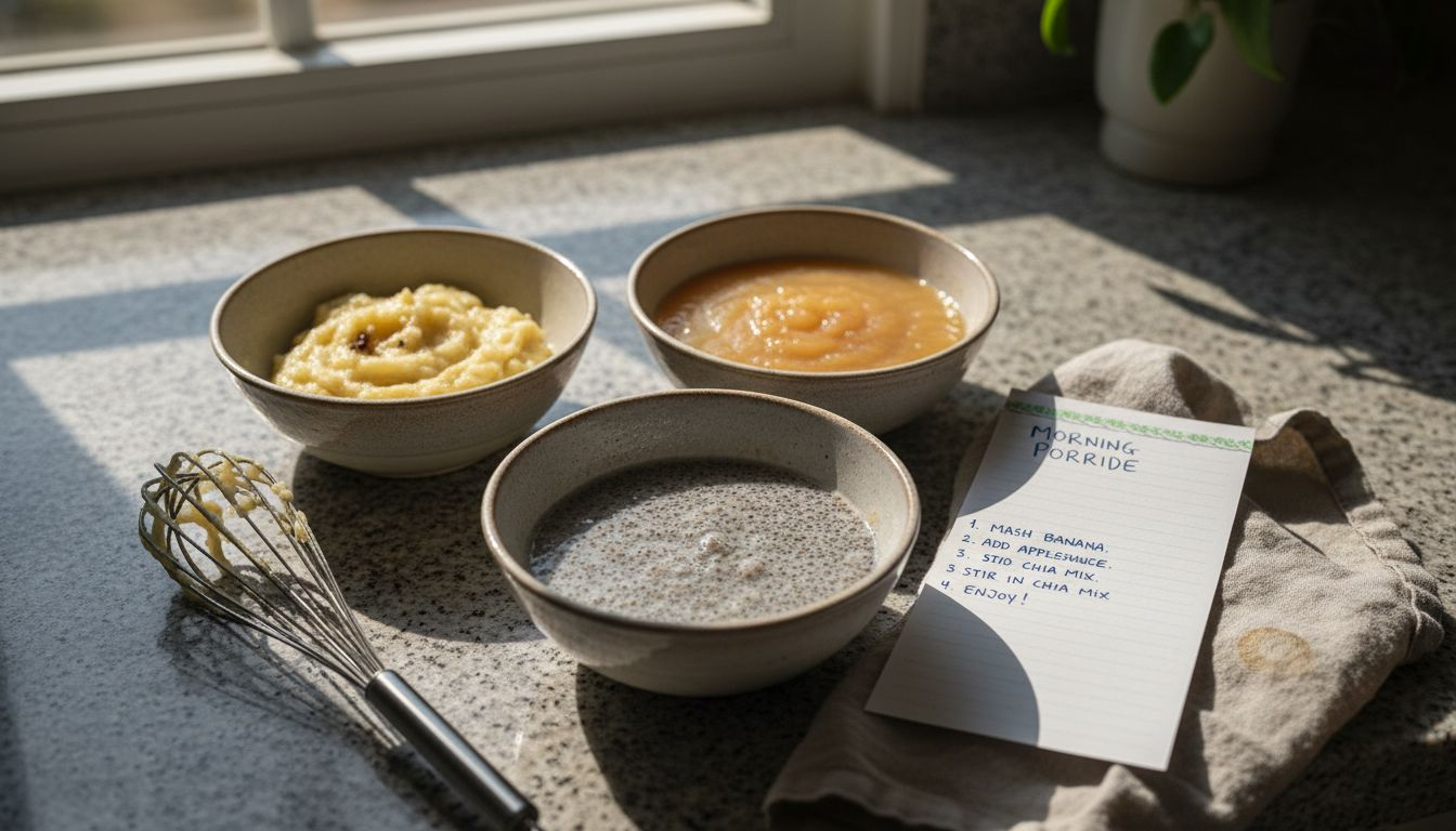 Natural egg substitutes displayed on kitchen counter