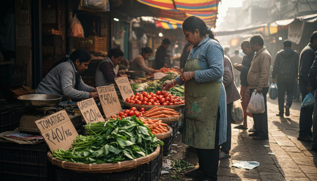 Vendor arranging produce at local market