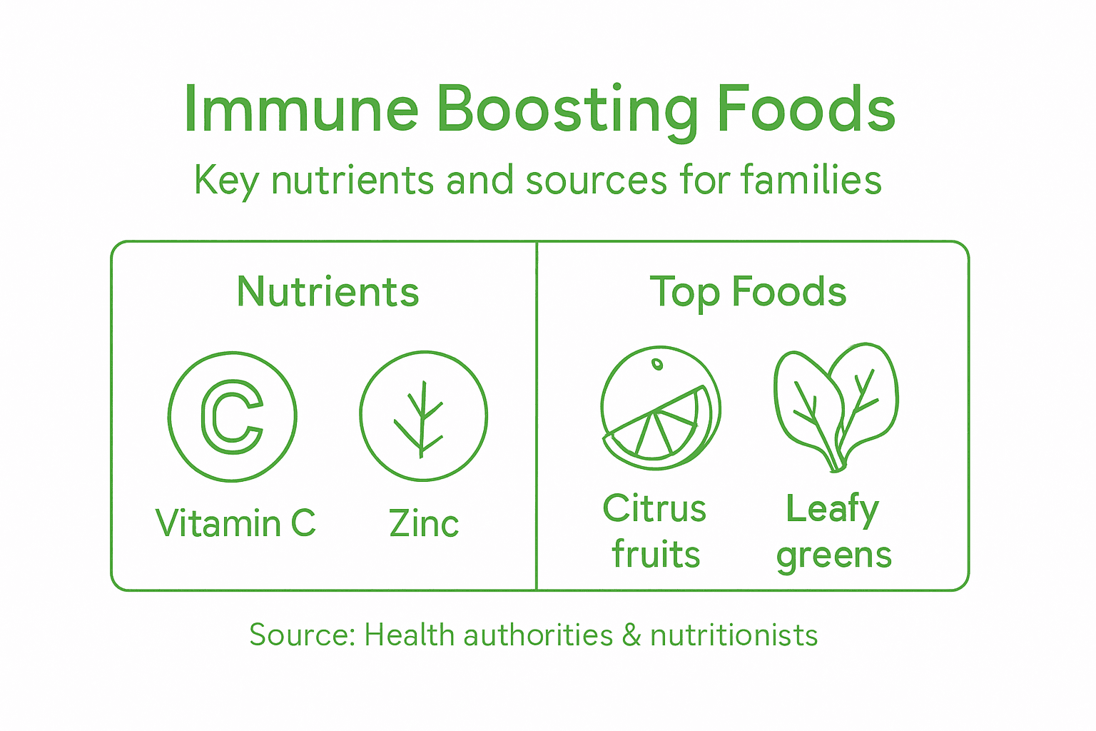 Infographic showing immune boosting foods and nutrients