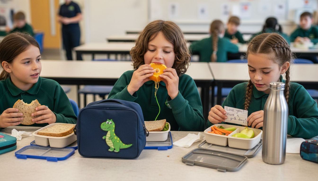 Children opening healthy organic lunches together