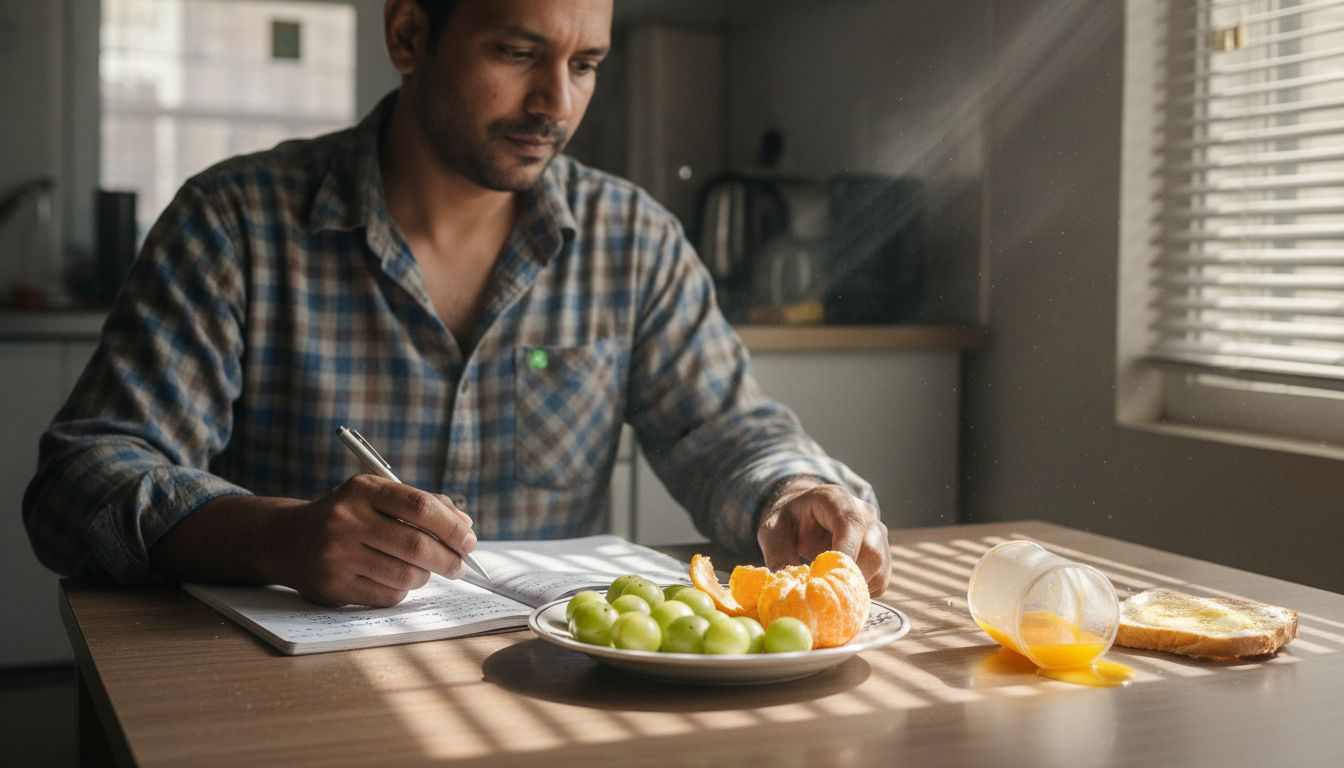 Person compares fresh amla and orange on plate