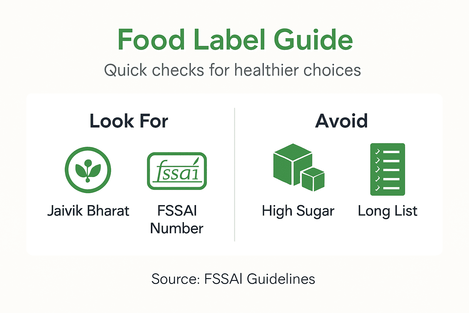 Infographic summarizing food label tips India