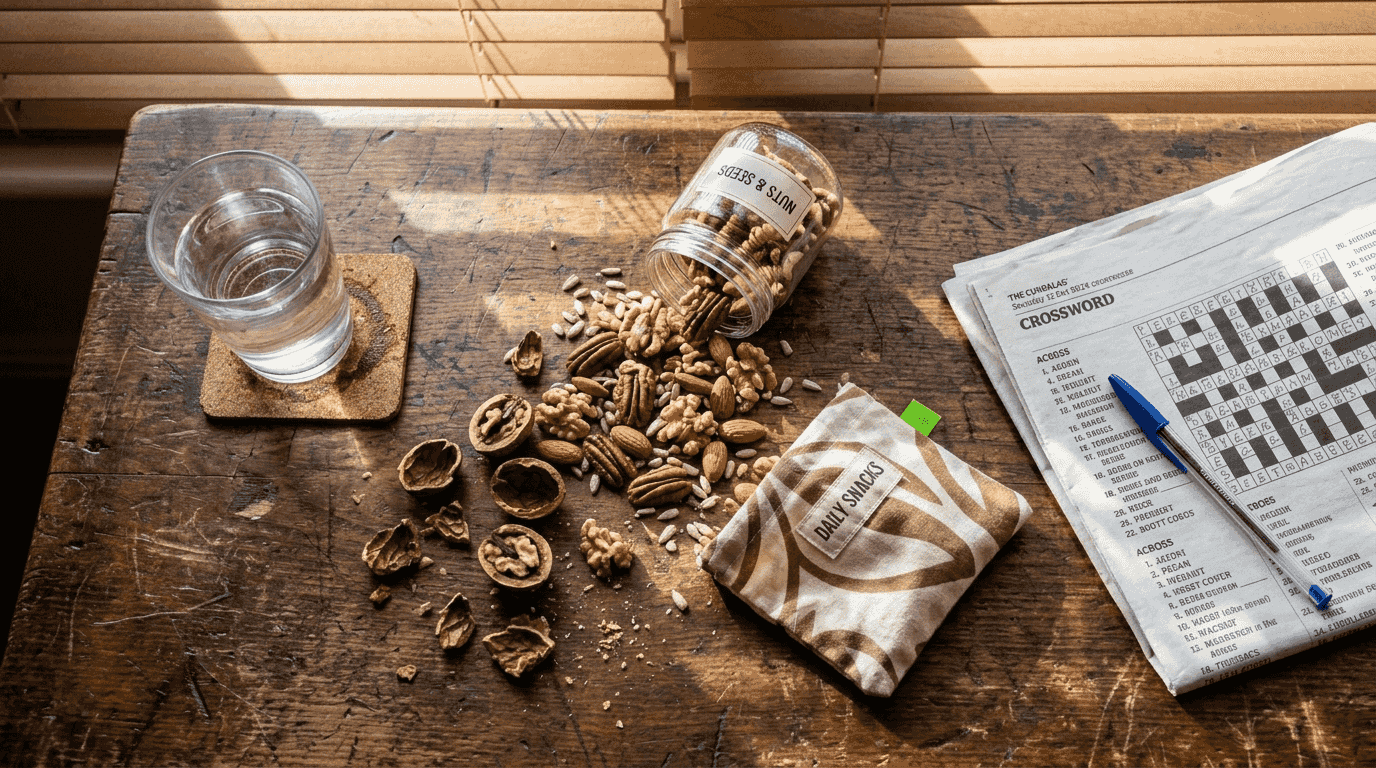 Assorted nuts and seeds on rustic table