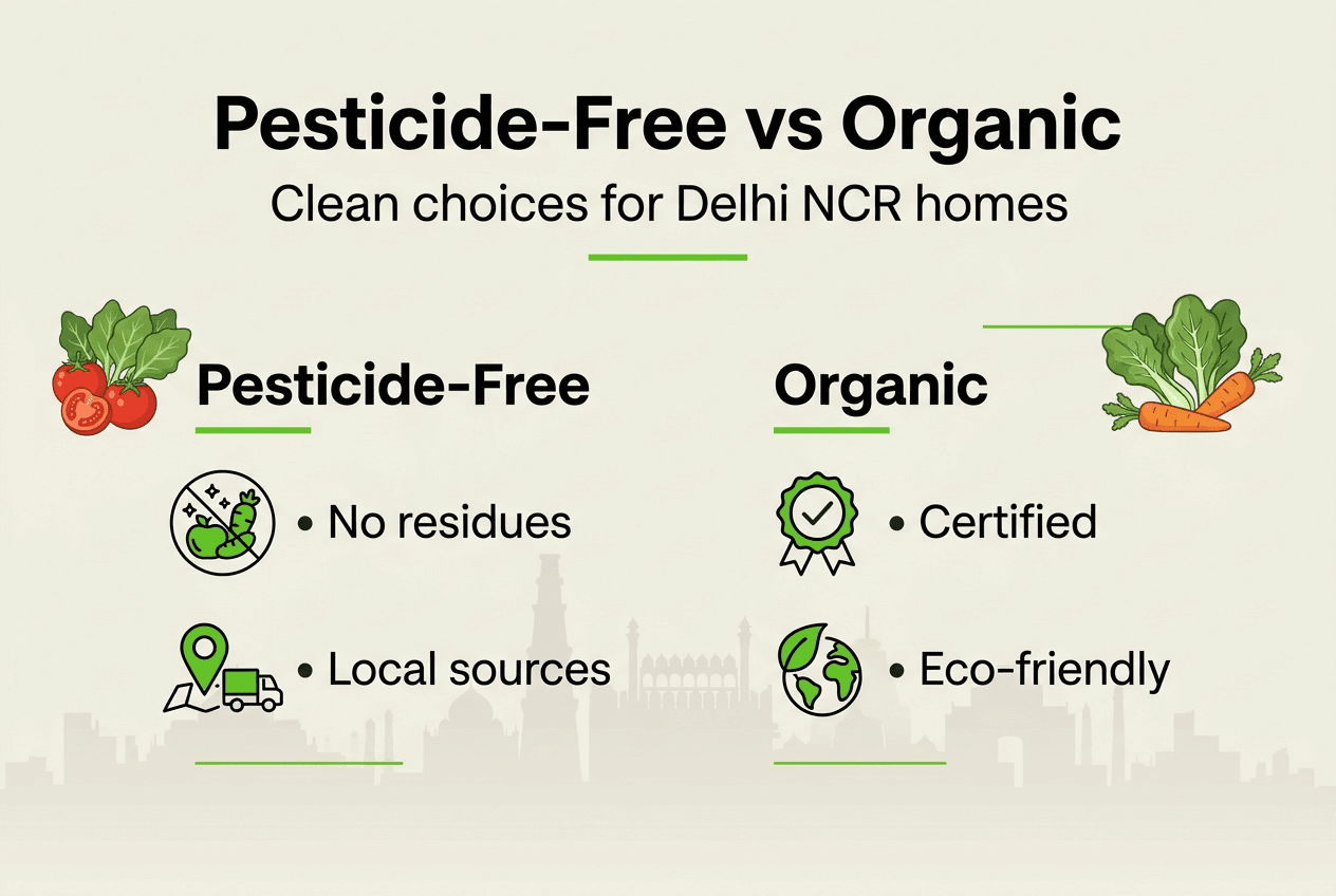 Infographic comparing pesticide-free and organic vegetables