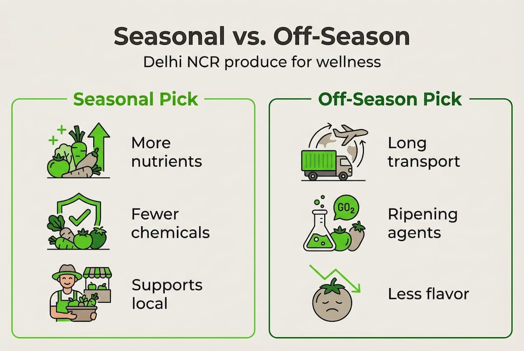 Infographic comparing seasonal and off-season produce