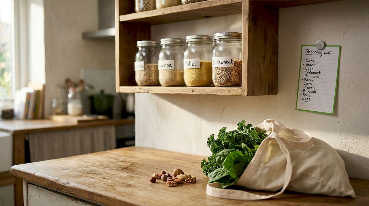 Jars of gluten free grains and organic groceries