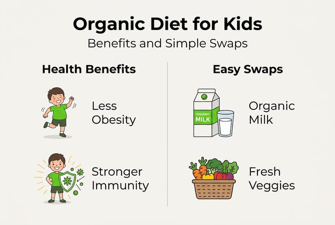 Infographic showing organic diet benefits and swaps