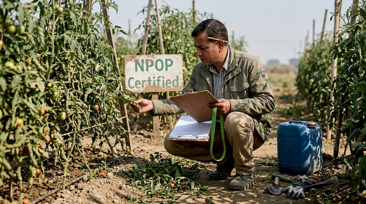 Inspector checking organic farm for certification